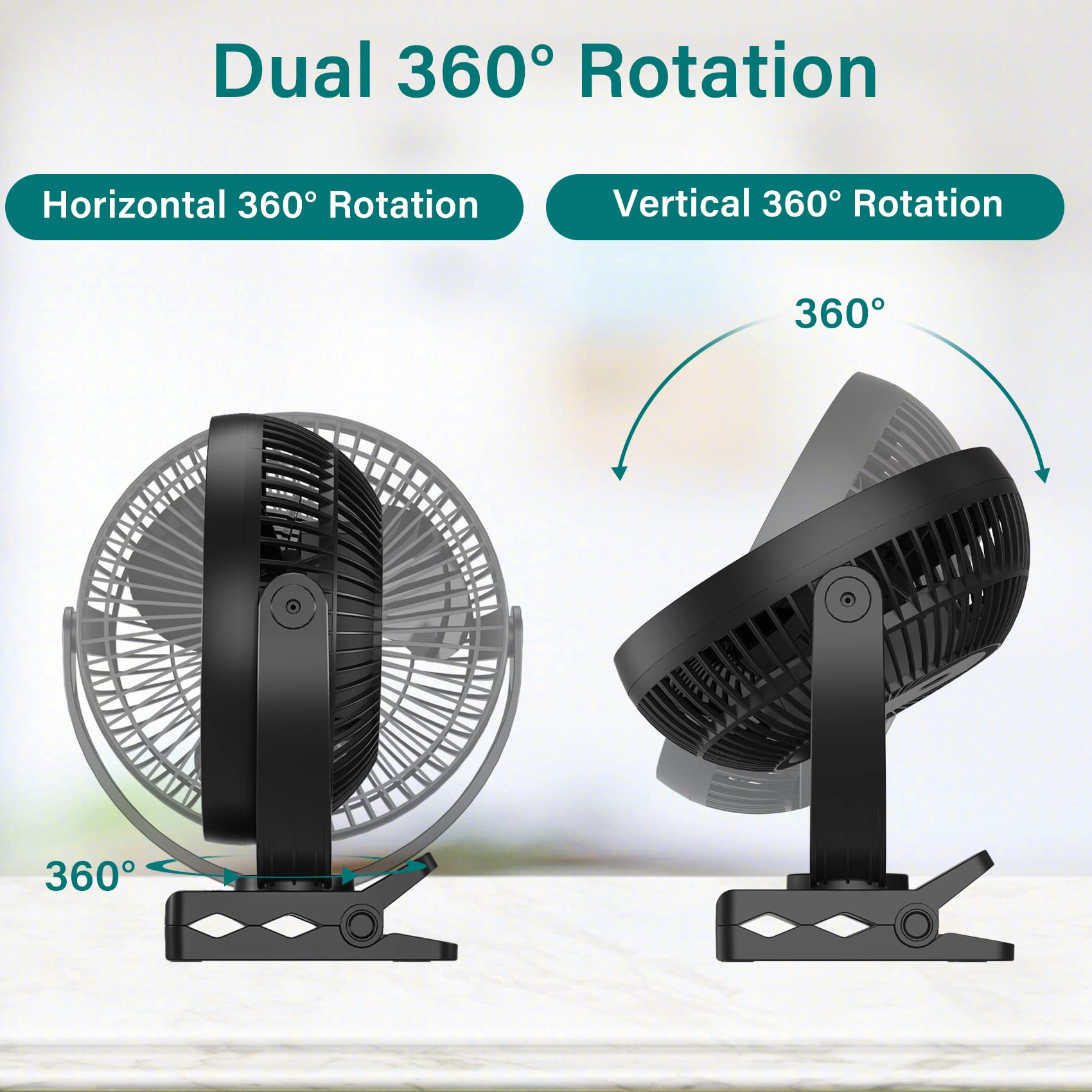 Portable Clip on Fan, 10000mAh Battery Operated, 24 Hours Work Time, 4 Speeds, 8 Inch, Personal Fan for Bedroom Outdoor Travel Camping Golf Cart Treadmill Home Office