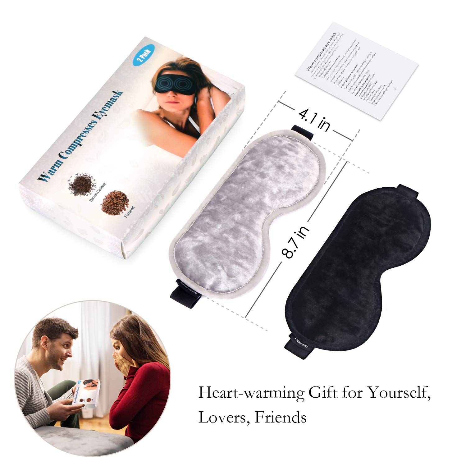 Eye Mask for Sleeping,ink-topoint Hot Eye Mask for Dry Eyes,Microwave Heated Eye Mask,Removable Filler Steam Eye Patches to Relieve Tired Eye,Dark Circle,Sleep mask for Relaxing/Nap / Bedtime(2-PACK)