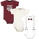 Hudson Baby Infant Boy Cotton Bodysuits, Burgundy Beige Suspender, Preemie