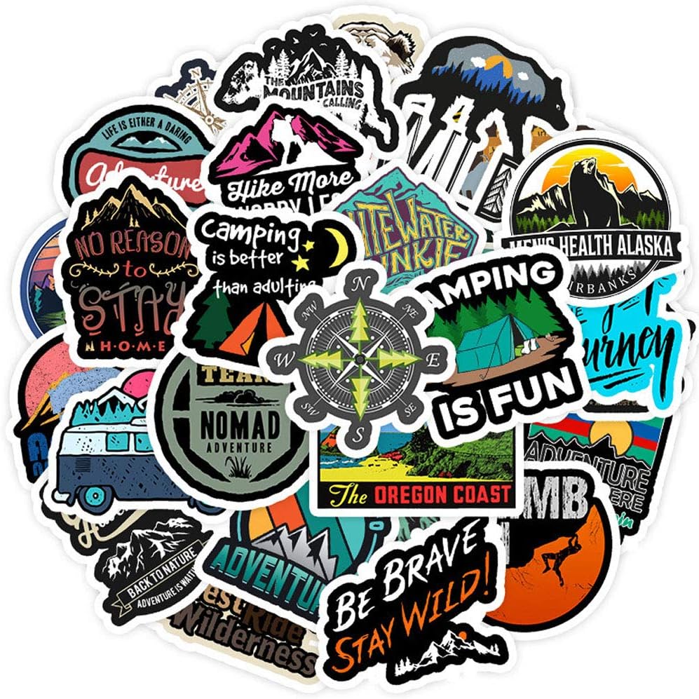 50 Pcs Trendy Non-Repetitive Waterproof Outdoor Camping Vinyl Stickers for Kids Teens Boys Girls, Funny Aesthetic Stickers Pack for Hydroflasks Computer Bicyle Car Laptop Mcbook Water Bottle Phone.