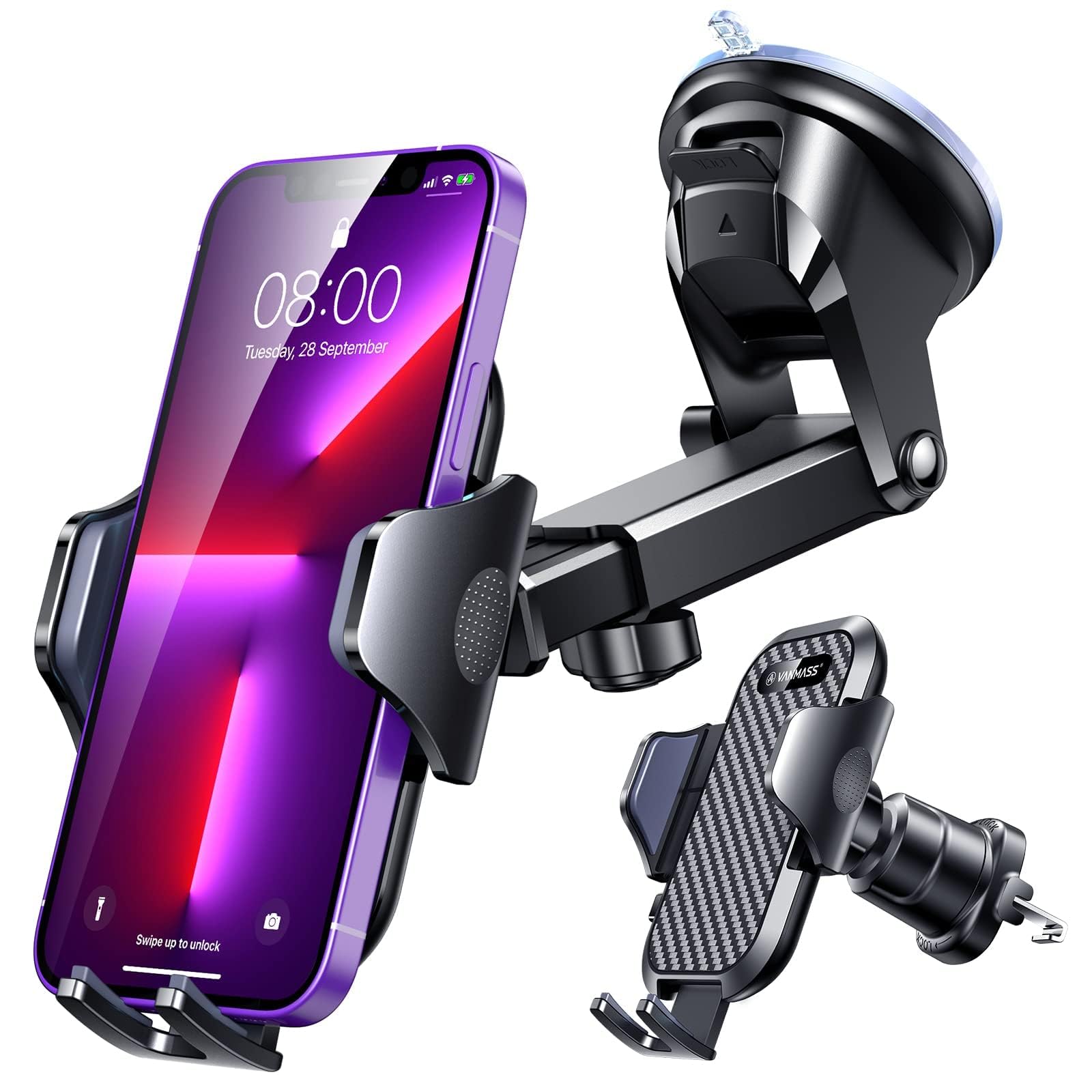 VANMASS 2026【Militär-Klasse】Handyhalterung Auto Upgrade【Stärkste Saugnapf & Lüftungshaken】4 in 1 Handy Halterung Auto 360° Drehbar Handyhalter Auto Armaturenbrett Scheibe Wand für iPhone Samsung usw