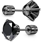 Subiceto Hypoallergenic G23 Implant Grade Titanium Screw Back Earrings 20G Pure Titanium Post for Sensitive Ears 5A Cubic Zirconia Titanium Earring Studs for Women Men Double Side Earrings Piercing Sleeper Studs Jewelry