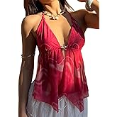 MakeMeChic Women's Mesh Backless Halter Top Summer Tie Dye Starfish Sexy Camisole Tops