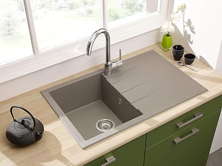 Respekta évier Evier De Cuisine évier Encastré Granit évier Mineralite 80 X 50 Gris