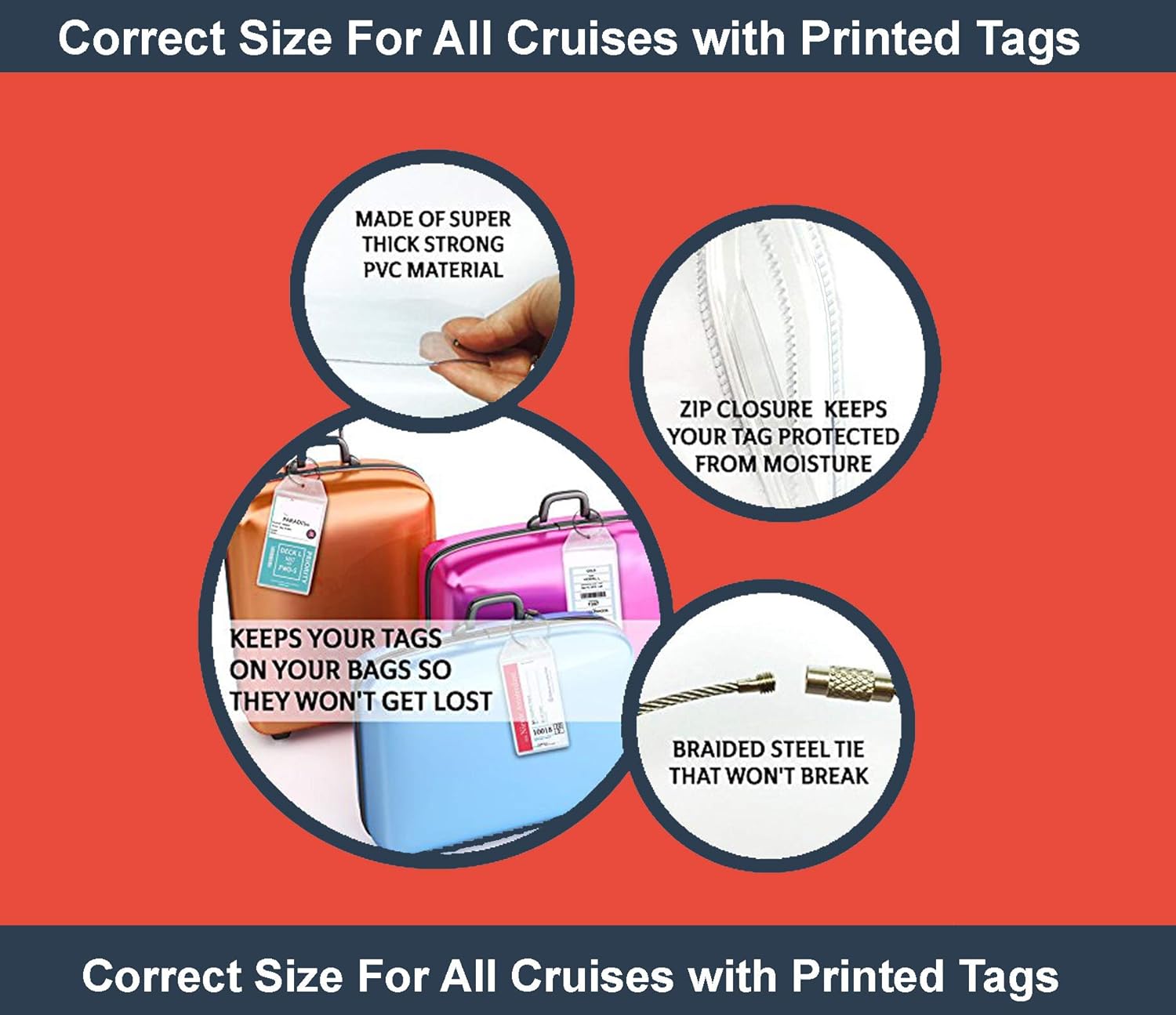  | Cruise Luggage Tags Etag Holders Zip Seal & Steel Loops Thick PVC (8 Pack - Clear) | Luggage Tags