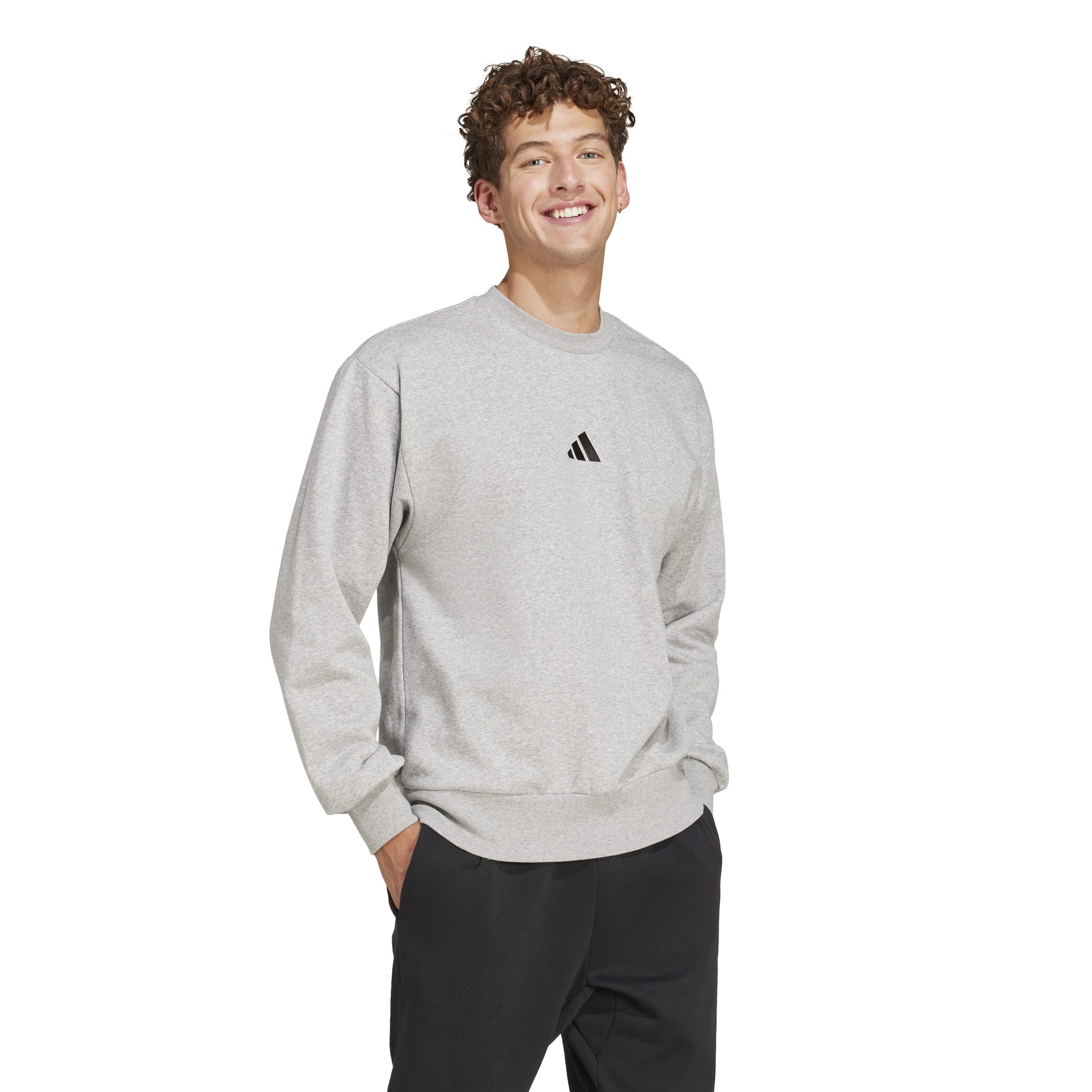adidas Herren Essentials Feelcozy Fleece Sweatshirt, medium Grey Heather/Black, XXL 3