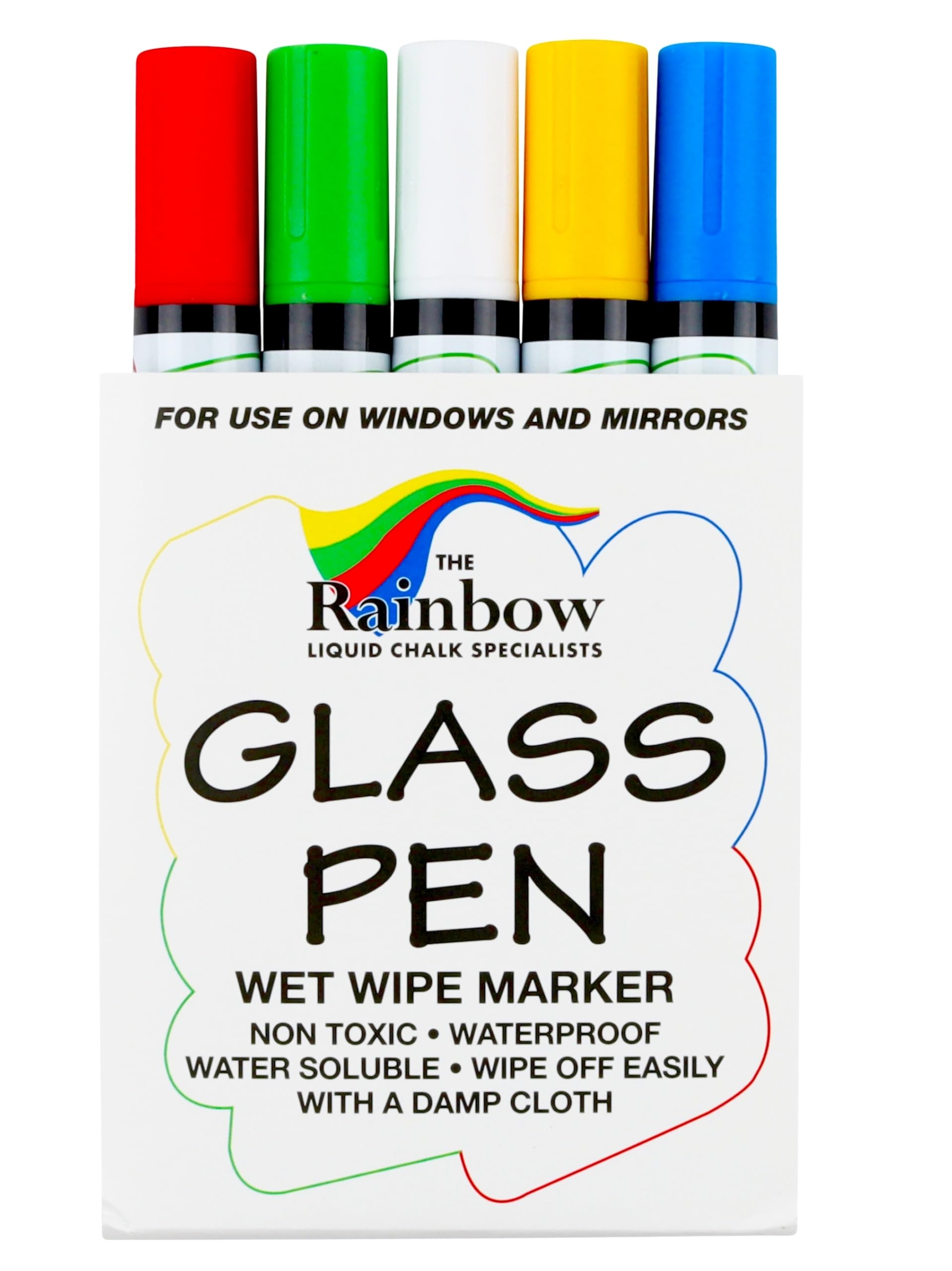 Photo 1 of *MISSING BLUE* Glass Pen Window Marker: Liquid Chalk Markers for Glass, Car Marker or Mirror Pen with Washable Paint - Graduation Car Windows, Storefront Window, Wedding, Parade, Party & Holiday (5 Pens - Fine Tip)