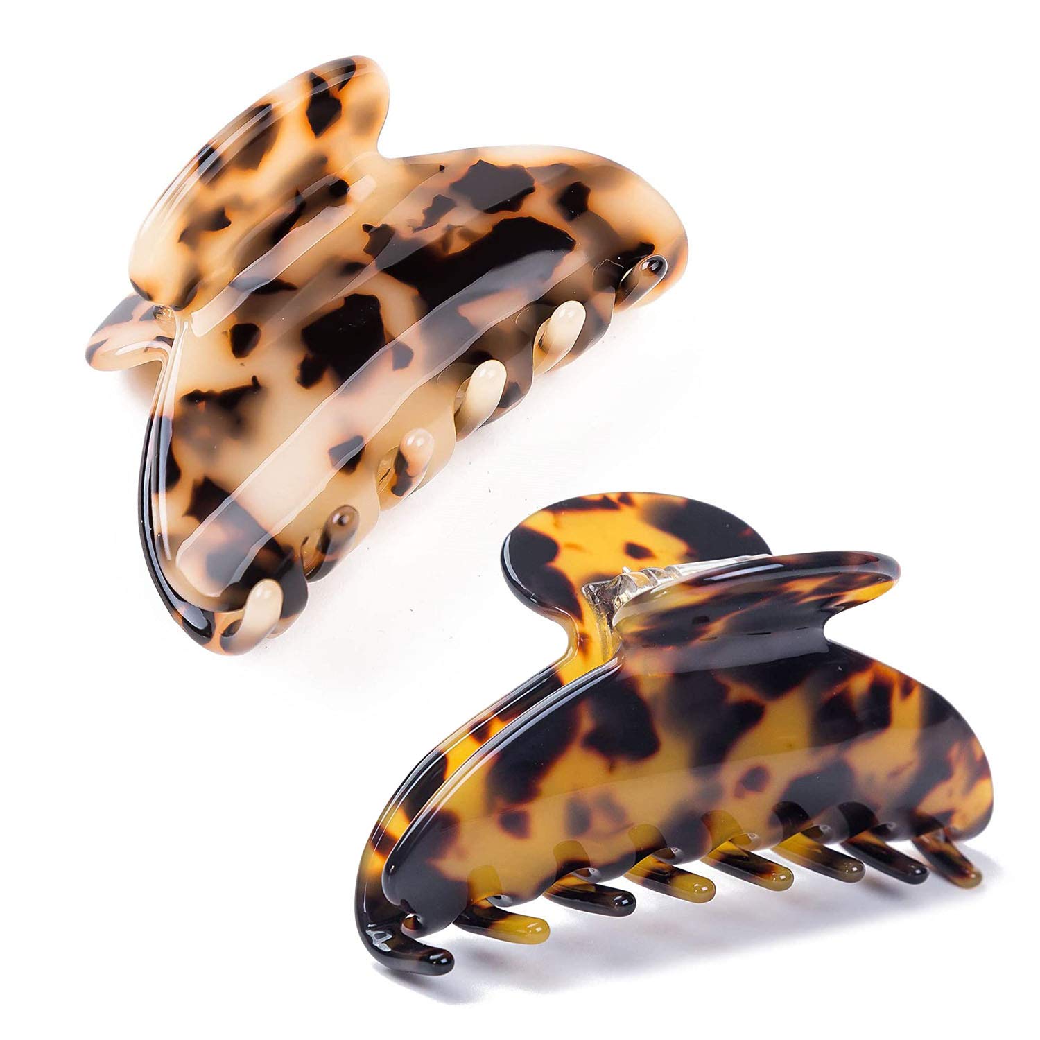 Hair Claw Clip, 2PCS Tortoise Shell Cellulose Acrylic Hair Clamp Marble Pattern Hair Jaw Clip Vintage Ponytail Holder for Women Thick Hair (Brown)