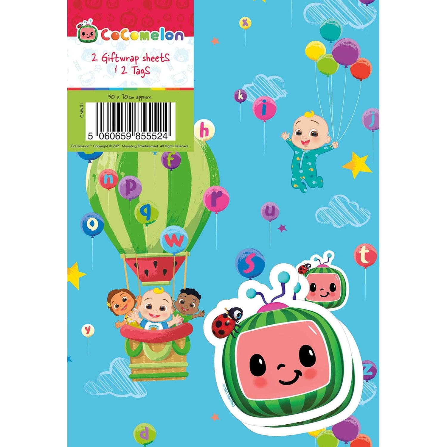 CoComelon Wrapping Paper 10 Sheets 10 Tags Sheet Size 70cmx50cm Official Product Responsibly Resourced
