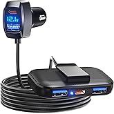 LENCENT 5 Multi Ports Type C Car Charger, 31W USB C Charger Adapter, Compatible for Samsung, iPhone, iPad, Voltage Detection, Multiple Cigarette Lighter Adapter with 5FT Cable for Back Seat Charging