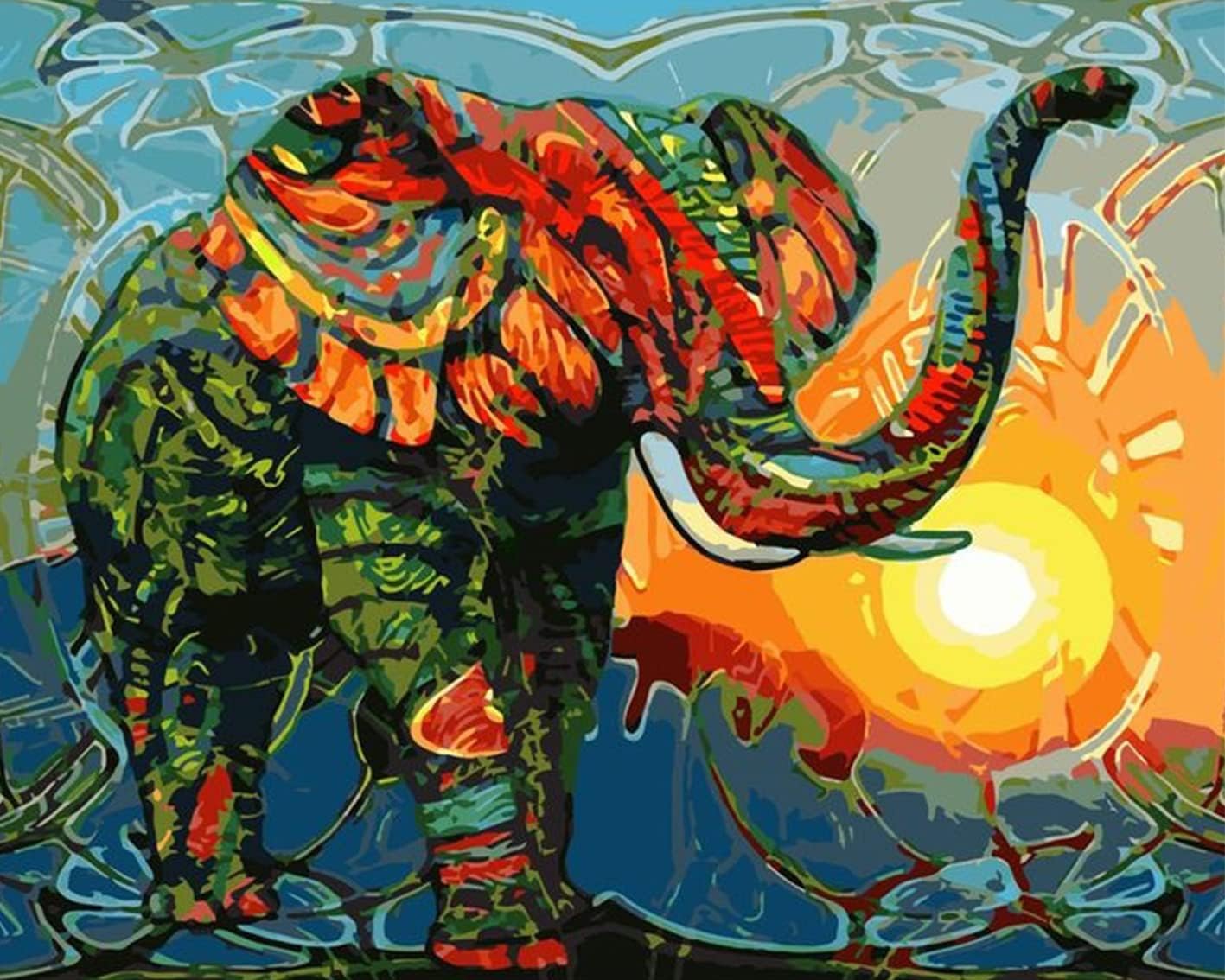 Paintings - Bohemian Elephant Paint by Numbers for Adults Beginner Abstract Color by Number Modern Artwork Paint by Number Kits Colorful Canvas Oil Painting by Number Home Wall Decor 16x20inch Frameless