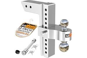 LOCAME Adjustable Trailer Hitch, Fits 2-Inch Receiver Only, 10-Inch Drop/Rise Aluminum Drop Hitch, 12,500 LBS GTW-Tow Hitch for Heavy Duty Truck with Double Stainless Steel Locks, Silver, LC0005