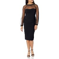 Maggy London - Illusion Neck Long Sleeve Cocktail Dress in Navy