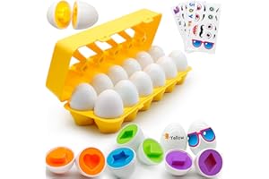 MOONTOY Matching Eggs for Toddlers, 12PCS Preschool Educational Learning Color & Shape Recognition STEM Toy– Montessori Geometric Eggs – Sorting Fine Motor Skills, Easter Gifts Basket Stuffers