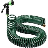 Therwen 75.5ft Recoil Garden Hose with 7 Pattern Nozzle, Green | Self-coiling Tubing, Coiled Water Hose with 3/4" Brass Fittings, Kink-free Sprayer for Rv, Boat, Balcony and Car Washing