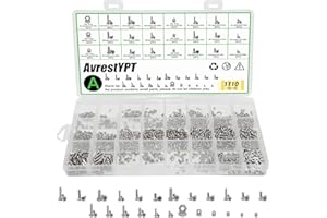 AvrestYPT 1110Pcs 304 Stainless Steel Metric Micro Screws Nuts Assortment, M1 M1.2 M1.4 M1.6 M2 M2.5 Sizes, Phillips Pan Head, Fully Threaded Kit for Arduino, RC Models, Electronics, DIY Projects
