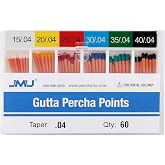 JMU Dental Gutta Percha Points .04 Taper #15-40 Assorted 60 Pcs/Pack | Spill-Proof Box, Disposable Gutta Percha Tips for Root Canal Filling and Endodontic Dental Treatment