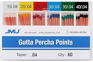 JMU Dental Gutta Percha Points .04 Taper, #15-40 Assorted, Spill-Proof Box, 60pcs