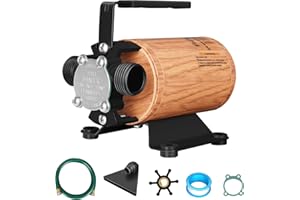 FLOWPAC Water Pump 12V Water Pump 1/10 HP 330 GPH Water Transfer Pump With 3/4 inch Ports Suction Hose/Strainer And Spare Impeller Electric Water Pump Utility Pump-Wood