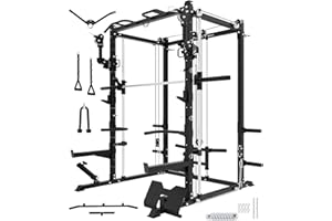 EONFITOMNI Eonfit E3 Smith Machine for Home Gym Equipment, Multi-Function Power Cage Squat Rack with Cable Crossover LAT Pulldown Pulley System All in One