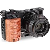Leftfoto Upgrade Metal Cage with Wood Handle for Sony Alpha ZV-E10 Video Shooting Accessories, Cold Shoe Mic/Light Extension Video Cage Filming Vlog Camera Kit
