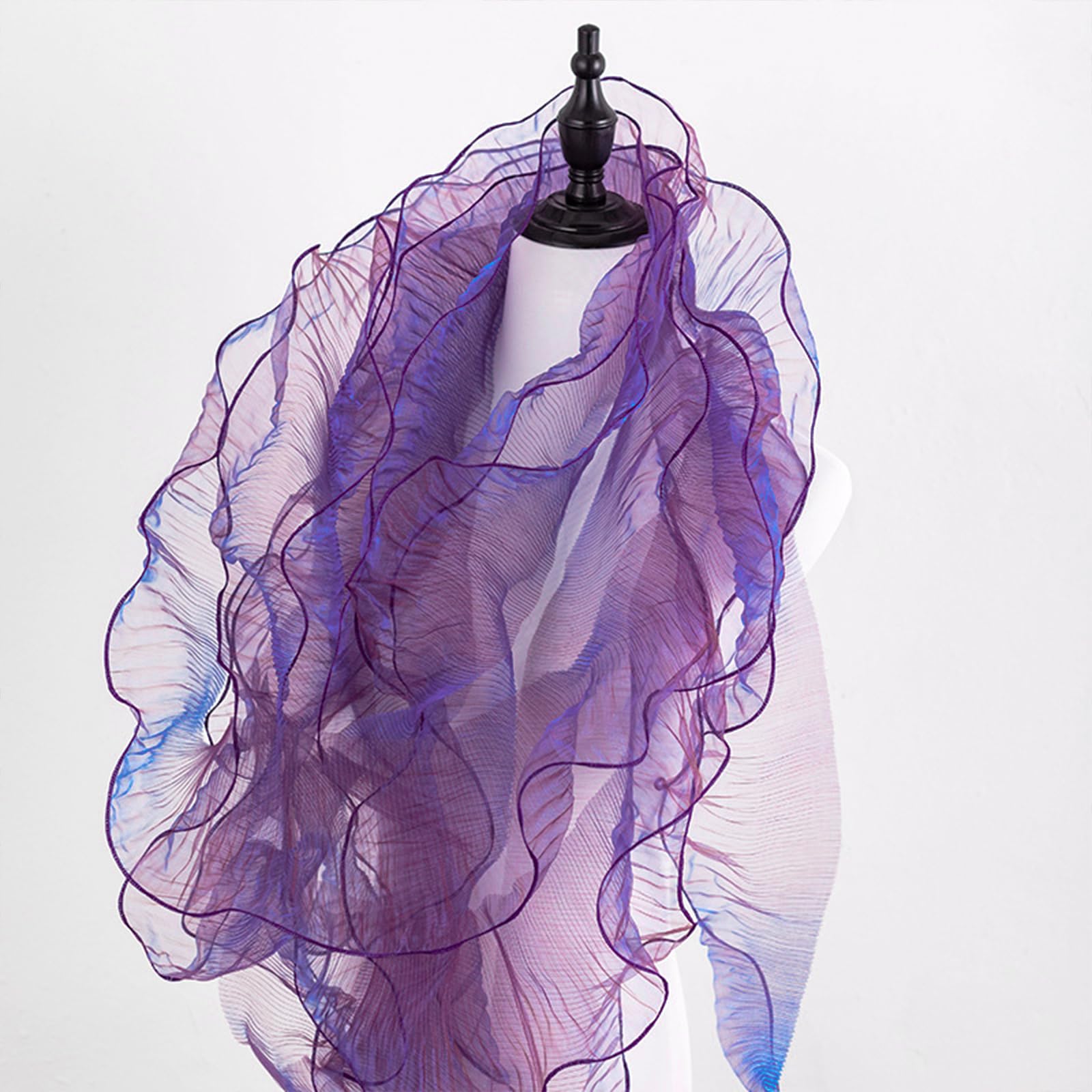 URROMA 5 Yards Retro Ruffle Pleated Chiffon Trim, Fancy Blue Double Locking Edge Tulle Fabric Lace Applique for Dress Bag Decoration Trimming DIY Craft Sewing