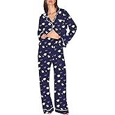 Ekouaer Pajamas Women's Long Sleeve Sleepwear Soft Button Down Loungewear Pjs Lounge Set Nightwear XS-XXL