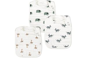 EGMAO BABY Snap Muslin Bibs for Boys &Girls,3-Pack Baby Bibs for Infants,Newborns and Toddlers,100% Cotton Muslin Bib