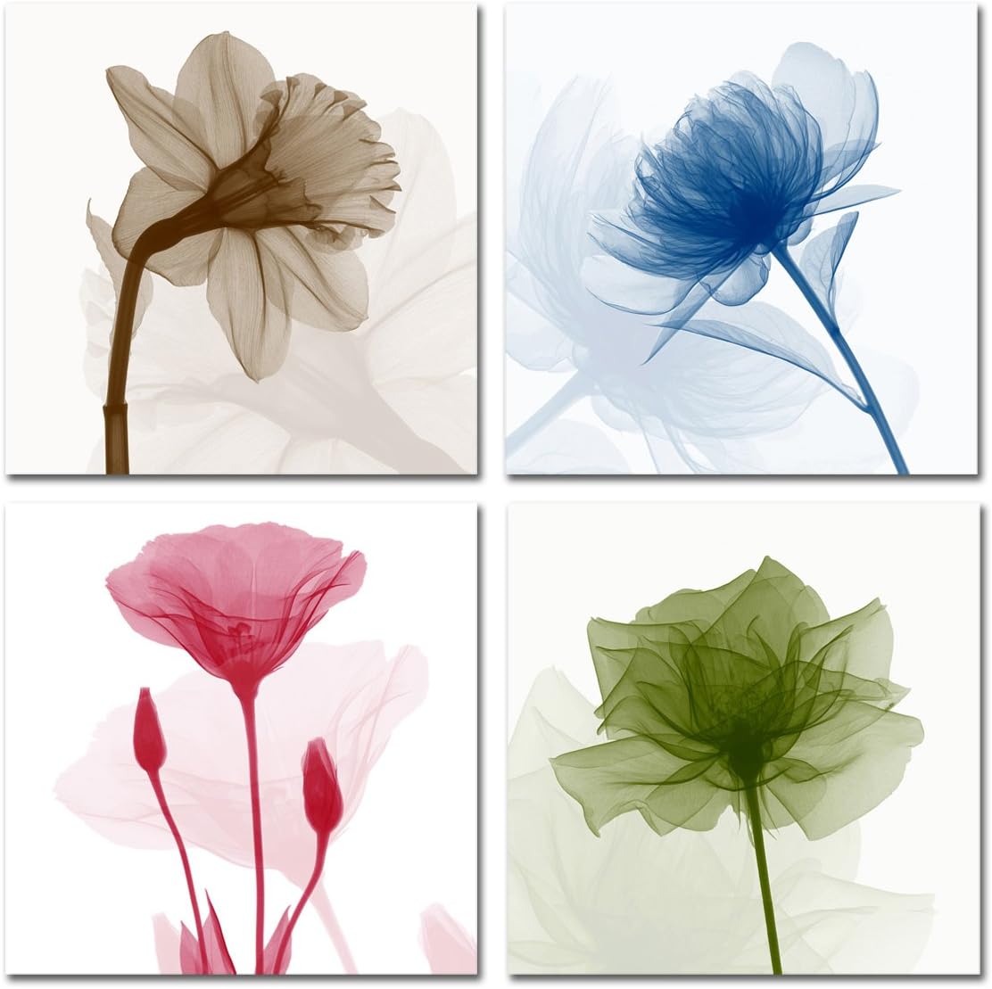 Yin Art- 4 Panels Canvas Print Vibrant Flickering Flowers Wall Art Modern Artwork 30x30cm