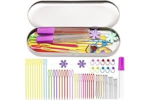 Nitlak 58 Pcs Large Eye Sewing Needles, Yarn Needle Tapestry Needles with Large Eye Blunt Needles Bent Tapestry Needle Stitch Markers Storage Box, Plastic Sewing Needles for Knitting Crochet