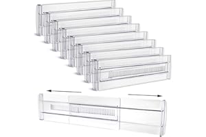 DNTORX Drawer Dividers, 8 Pack Adjustable Drawer Organizers 3.2" High Expandable from 11.3-20" Clear Expandable Dresser Organizer for Clothes Kitchen Utensils Cutlery Drawer Organizers Set
