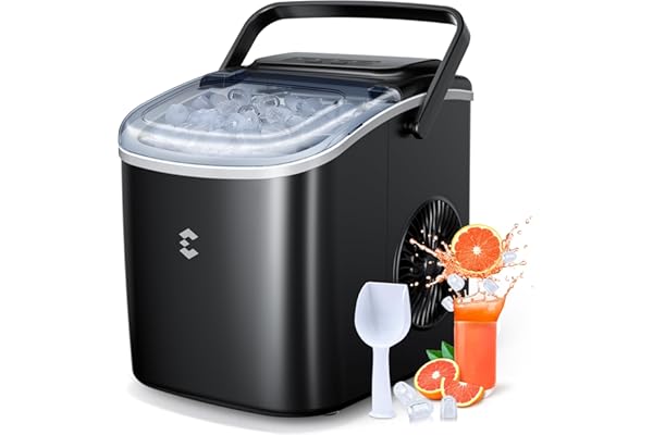 EASYERA Ice Maker Countertop, Portable Ice Machine 9 Cubes in 6 Mins, 26lbs in 24Hrs, 2 Sizes of Bullet Ice Self-Cleaning with Ice Scoop, Bag, and Basket, for Kitchen, Party, RV, Bar-Black