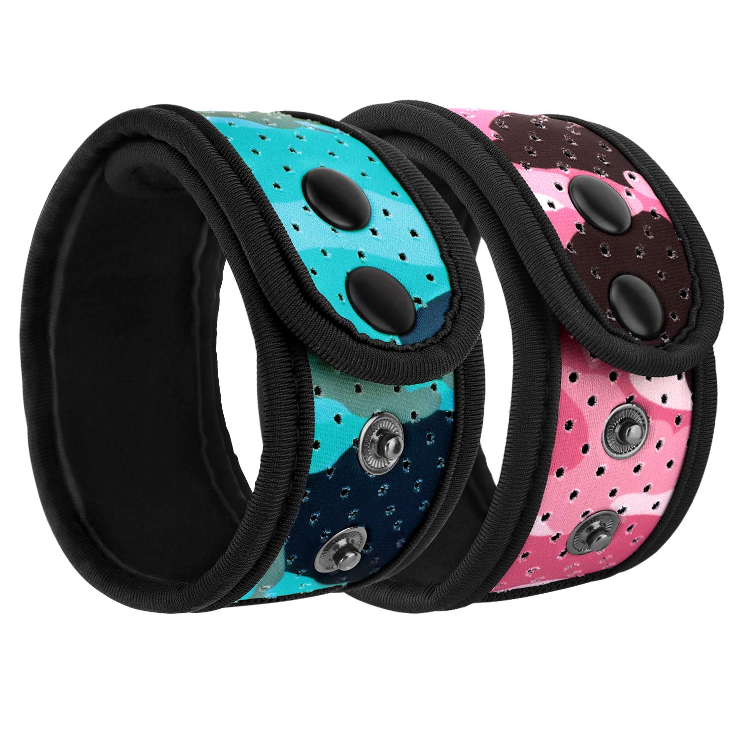 MoKo 2-Pack Sweatproof Ankle Strap Fit Fitbit Luxe/Inspire 2/HR/Inspire/Charge 5/4/3/2/Alta/Alta HR/Flex 1/2/Garmin, Adjustable Fitness Tracker Ankle Band with Mesh Pouch - Blue + Pink