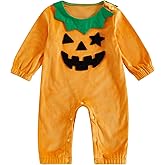 FOCUSNORM Newborn Halloween Baby Girl Boy Clothes Plush Pumpkin Romper Jumpsuit Infant My First Halloween Baby Outfit