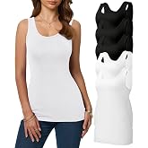 Missclub 5 Pack Tank Tops for Women Slim Fit Scoop Neck Basic Tanks | Cotton Undershirts, Sleeveless Shirts, Wide Strap Layering Top