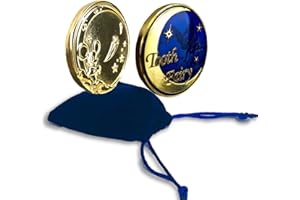 BIZZY BEES Liphontcta Gold Tooth Fairy Coin Gift Keepsake with Tooth Fairy Story Video for Boys and Girls with Velvet Pouch