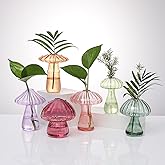 Mushroom Glass Vases for Indoor Plants, Set of 6 Colored Plant Propagation Stations, Mini Terrarium for Plants,Unique Small Hydroponic Pots for Flowers, Cute Decor Vase Gifts for Women