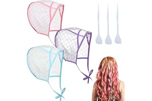 Bewudy 3 Pcs Hair Highlighting Caps, Salon Hair Coloring Dye Cap with Plastic Crochet Hook for Salon & DIY Dyeing