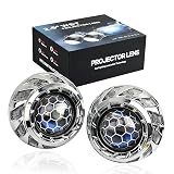 YUFANYA 2.5-Inch Honeycomb Projector Lens Retrofit Kit – With White LED Angel Eyes, Fits H1 H4 H7 Bulbs, For Car & Motorcycle Headlights