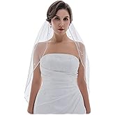 SAMKY 1T 1 Tier 1/8" Ribbon Edge Rhinestone Crystal Wedding Veil