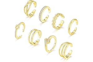 SAMOCO 8 Pcs Toe Rings for Women 14K Gold Silver Toe Ring Non Tarnish Simple Open Adjustable Band Toe Rings Set Beach Foot Jewelry for Summer