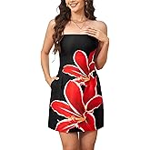 Yulaviniee Women's Floral Strapless Sexy Mini Dress with Pockets Waist Tube Club Party Short Dresses