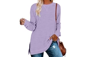 NILOUFO Womens Long Sleeve T Shirts Casual Blouses Trendy Tops Side Split Tunics