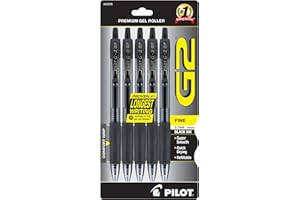 Pilot, G2 Premium Gel Roller Pens, Fine Point 0.7 mm, Black, Pack of 5