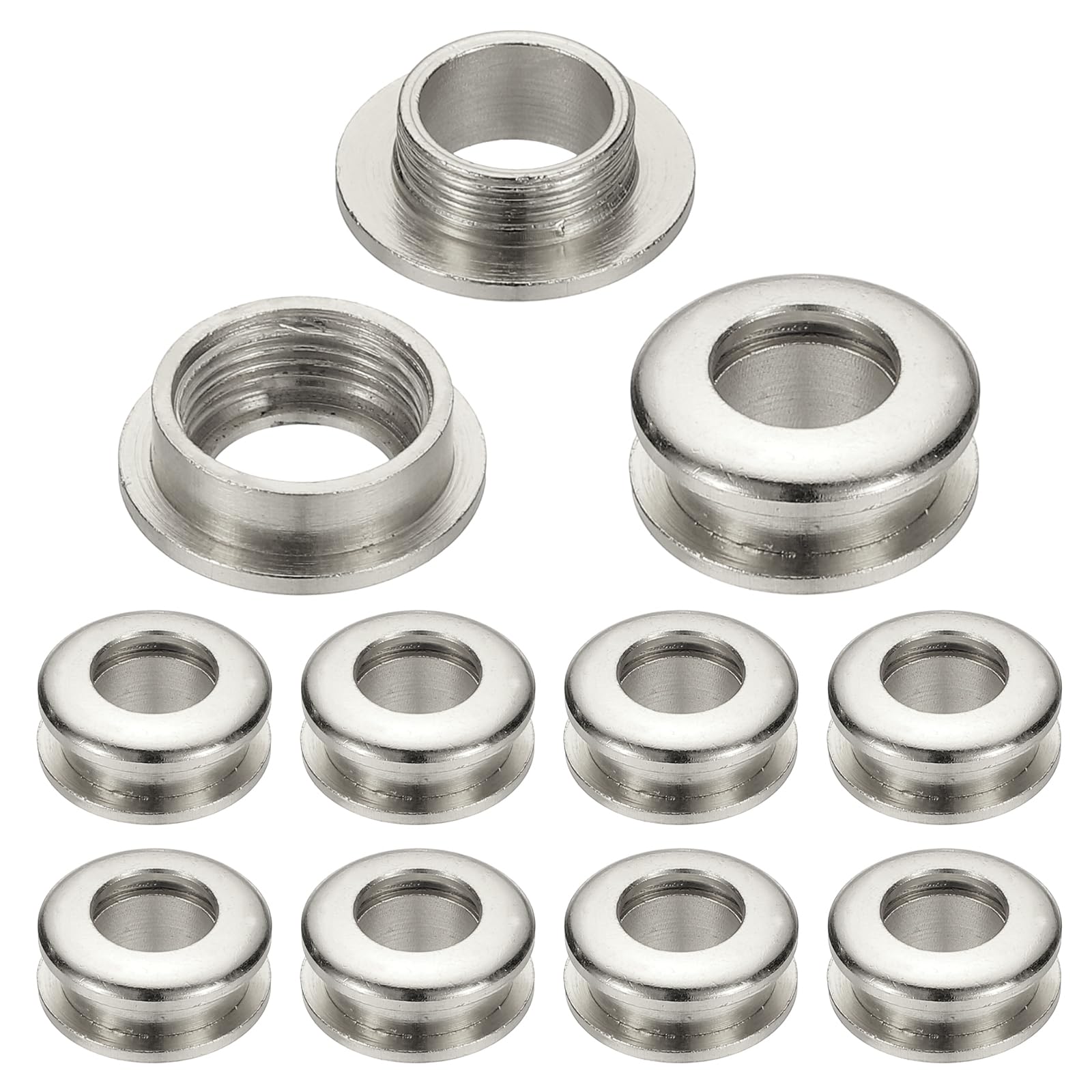 PATIKIL 8mm(1/3 inch) Solid Brass Hole Eyelets, 10 Pcs Arc Surface Self Backing Grommets with Washer for Shoes Clothes Crafts Bag Leather Craft, Silver Tone — image 1