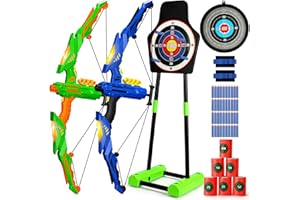 TOY Life 2 Pack Bow and Arrow for Kids 4 6 8 12 14 Years Old, Outside Outdoor Toys Games for Kids, Kids Bow and Arrow Set with LED Lights, Archery Set with Standing/Movable Target and 40 Foam Darts