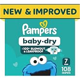 Pampers Baby Dry Ultra Cushiony Diapers, Size 7 (26-50 lbs), 108 Count, Up to 100% Leakproof (Packaging May Vary)