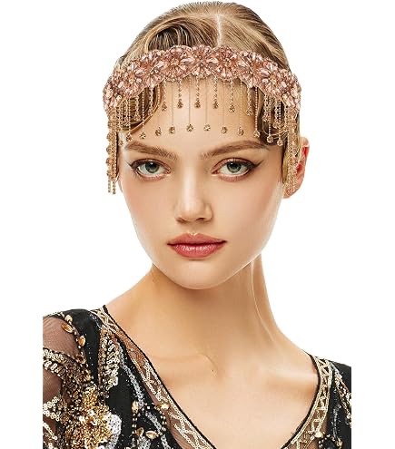Amazon.com: BABEYOND 1920s Pearl Flapper Cap Headpiece  display picture 2