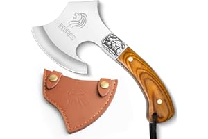 NedFoss Warthog Camping Hatchet, 9" Full Tang Small Axe With Leather Sheath, Survival Axe With Wood Handle, Tomahawk for Outd