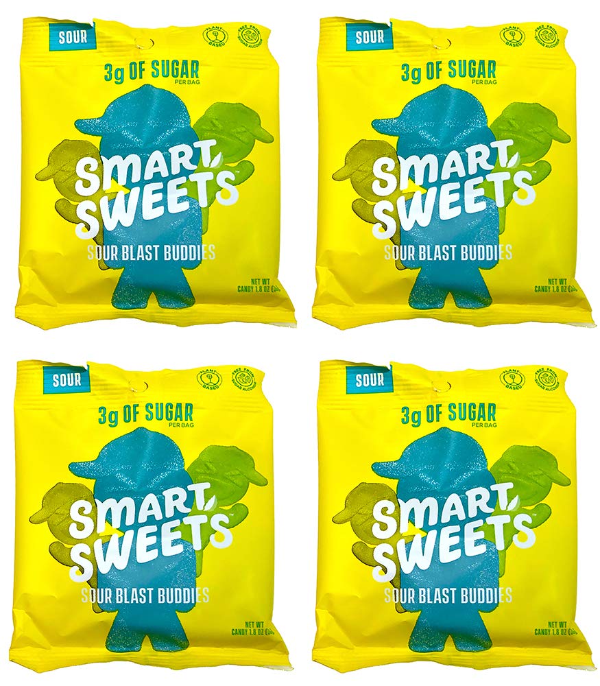 Stevia Sweetened Sour Buddies Gummy Vegan & Gluten Free Candy Low Sugar, Low Carbs Pack of 4 (1.